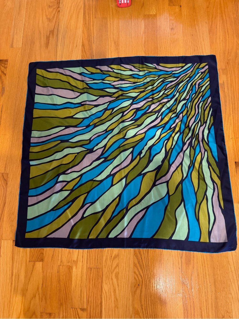 Designer-Style Olive & Teal Abstract Pattern Scarf